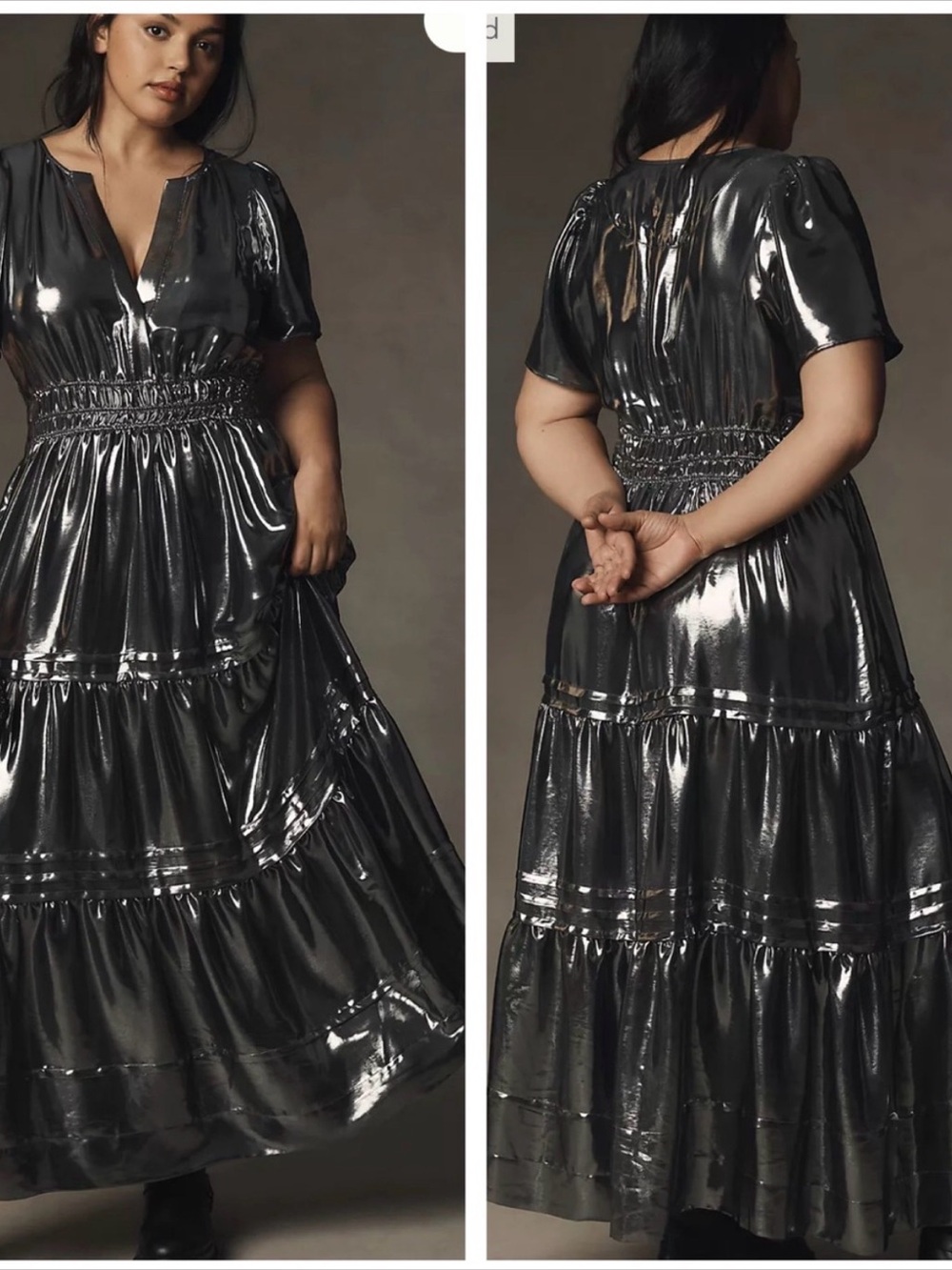 Anthropologie Somerset Maxi Dress Metallic Dark Silver Plus Size 3X Glam Party - Picture 6 of 7